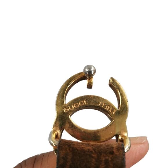 Rare Vintage Gucci Skinny Brown G Monogram Suede Belt with 24KT Gold-Plated Buck main image 5